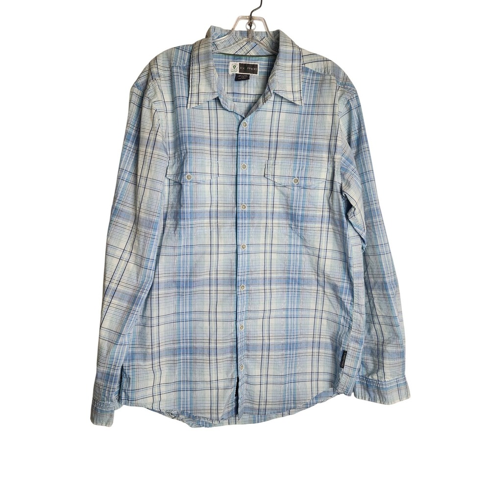 ExOfficio Insect Shield Mens Large Blue Plaid Long Sleeve‎ Button Down Shirt